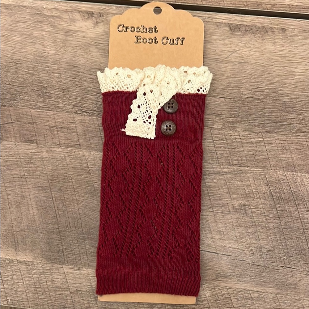Red Crochet Boot Cuff with Lace Trim